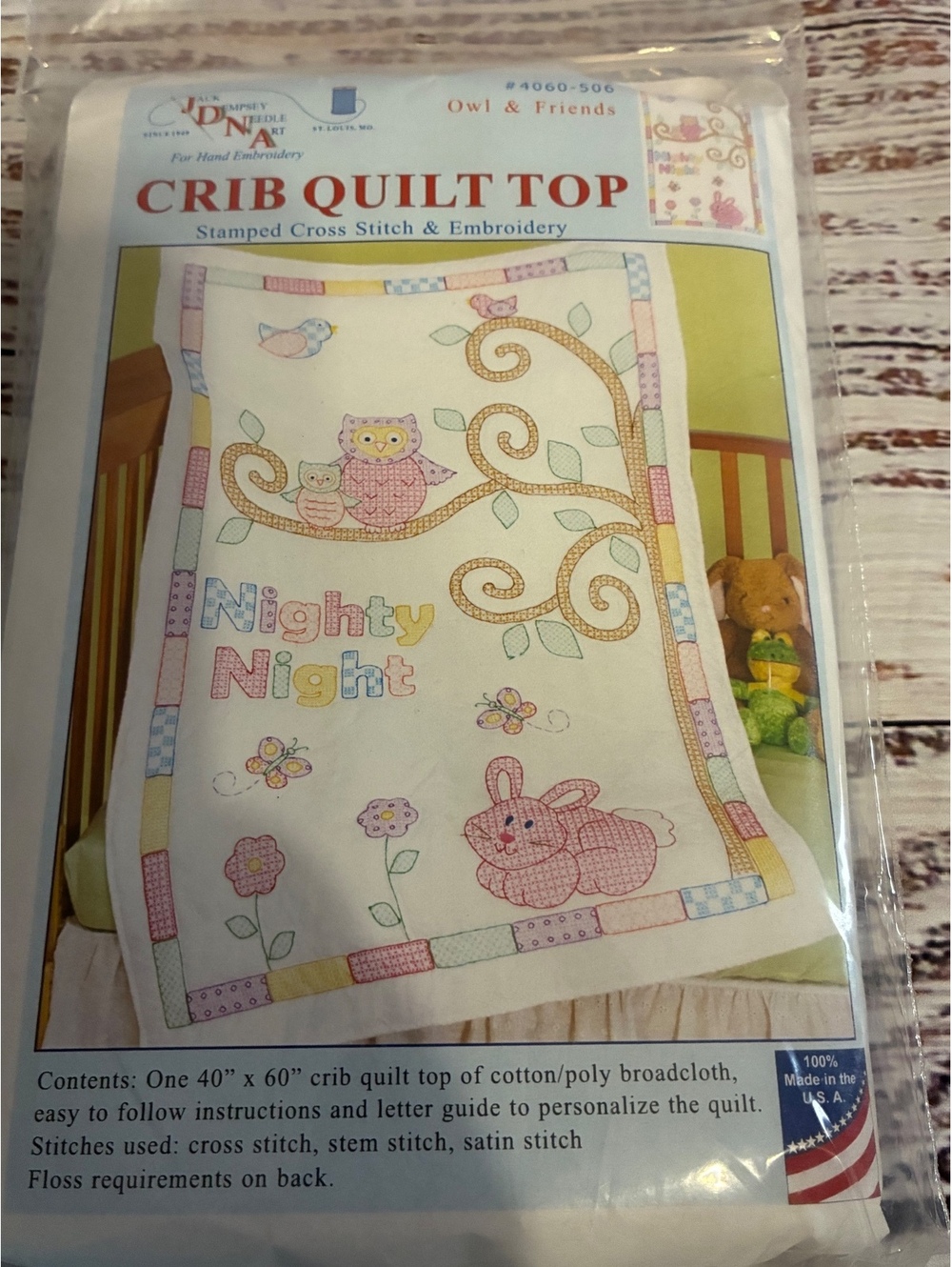 Tobin Owl and Friends Good Night Crib Quilt Top 40 x 60